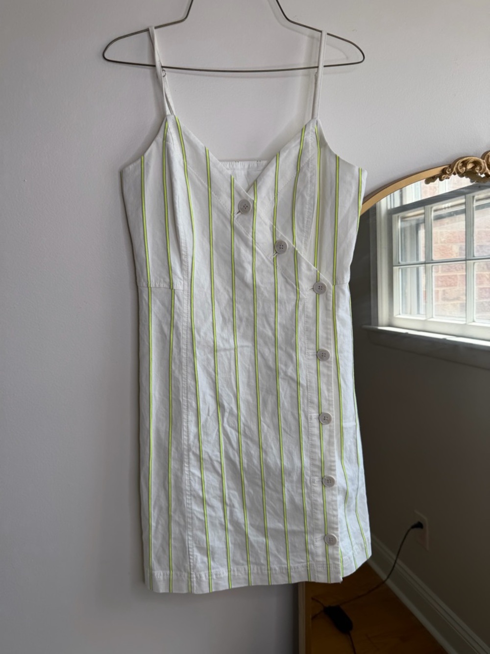 GAP White Dress with Lime Stripe Accents
